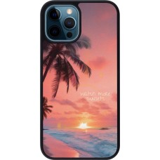 Coque iPhone 12 / 12 Pro - Silicone rigide noir Watch more sunsets Summer 2026