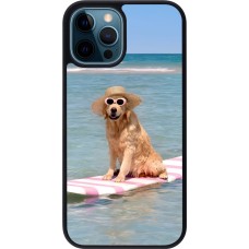 Coque iPhone 12 / 12 Pro - Silicone rigide noir Summer Dog on Paddle