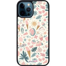 Coque iPhone 12 / 12 Pro - Silicone rigide noir Summer Pink Pattern