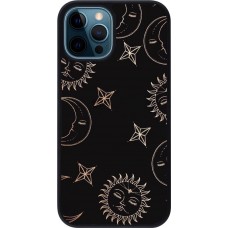 Coque iPhone 12 / 12 Pro - Silicone rigide noir Suns and Moons