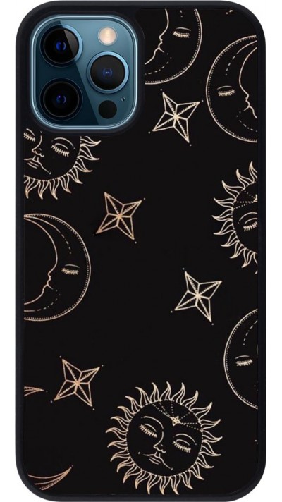 Coque iPhone 12 / 12 Pro - Silicone rigide noir Suns and Moons