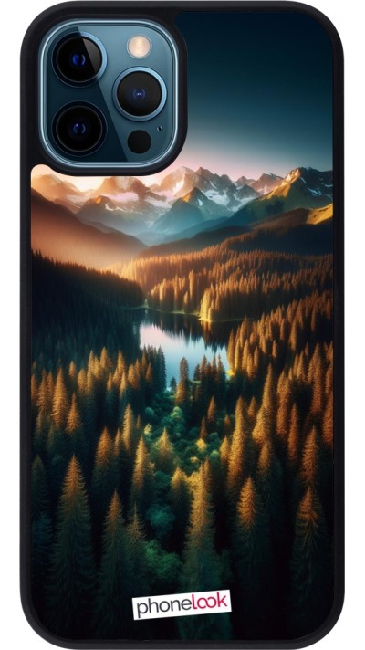 Coque iPhone 12 / 12 Pro - Silicone rigide noir Sunset Forest Lake