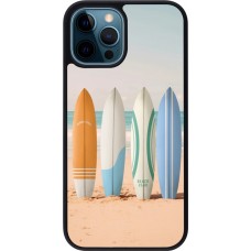 Coque iPhone 12 / 12 Pro - Silicone rigide noir Summer surfboard 2025