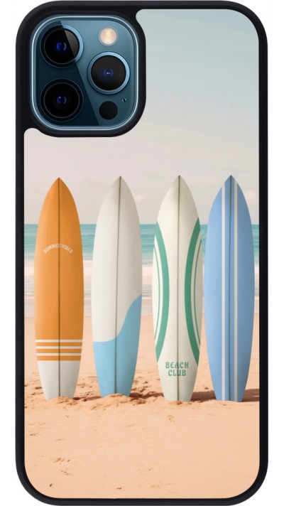 Coque iPhone 12 / 12 Pro - Silicone rigide noir Summer surfboard 2025