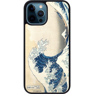 Coque iPhone 12 / 12 Pro - Silicone rigide noir Tableau art - La Grande Vague de Kanagawa - Hokusai