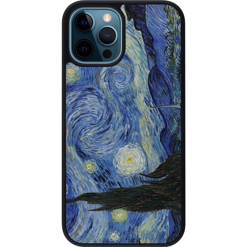 iPhone 12 / 12 Pro Case Hülle - Silikon schwarz Kunstbild - Sternennacht - Van Gogh