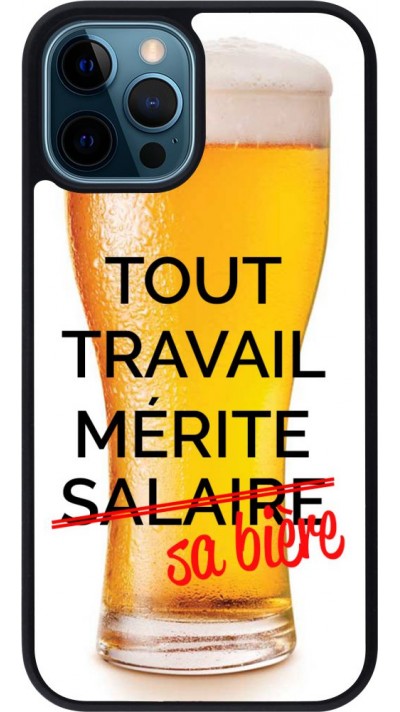 Coque iPhone 12 / 12 Pro - Silicone rigide noir Tout travail mérite sa bière