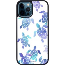 Coque iPhone 12 / 12 Pro - Silicone rigide noir Turtles pattern watercolor
