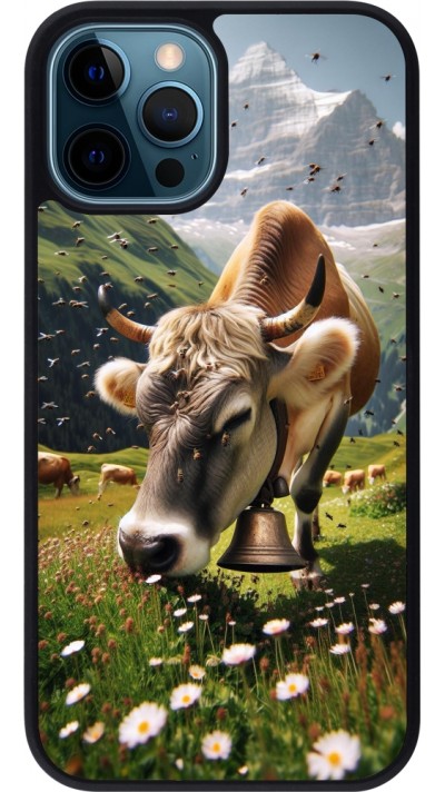 Coque iPhone 12 / 12 Pro - Silicone rigide noir Vache montagne Valais