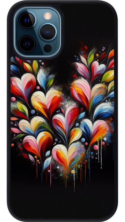 Coque iPhone 12 / 12 Pro - Silicone rigide noir Valentine 2024 Coeur Noir Abstrait