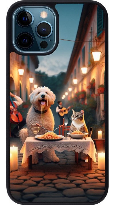 Coque iPhone 12 / 12 Pro - Silicone rigide noir Valentine 2024 Dog & Cat Candlelight