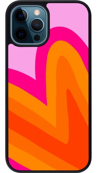 Coque iPhone 12 / 12 Pro - Silicone rigide noir Valentine 2024 heart gradient