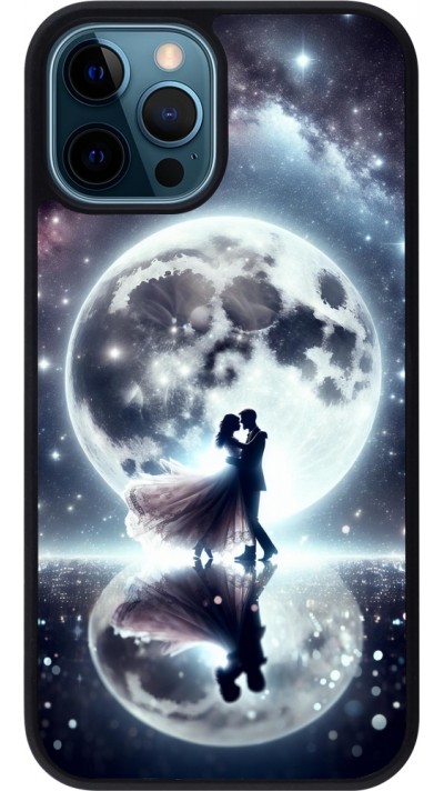 Coque iPhone 12 / 12 Pro - Silicone rigide noir Valentine 2024 Love under the moon