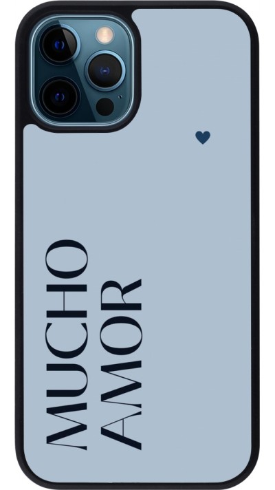 Coque iPhone 12 / 12 Pro - Silicone rigide noir Valentine 2024 mucho amor azul