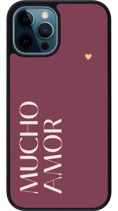 Coque iPhone 12 / 12 Pro - Silicone rigide noir Valentine 2024 mucho amor rosado