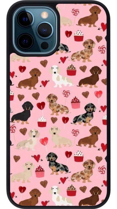 Coque iPhone 12 / 12 Pro - Silicone rigide noir Valentine 2024 puppy love