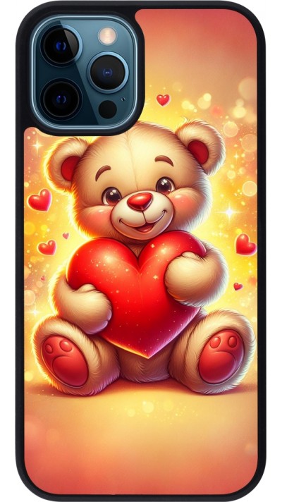 Coque iPhone 12 / 12 Pro - Silicone rigide noir Valentine 2024 Teddy love