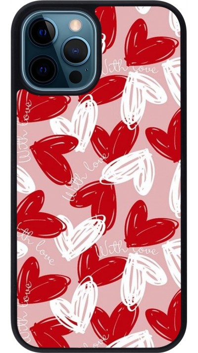 Coque iPhone 12 / 12 Pro - Silicone rigide noir Valentine 2024 with love heart
