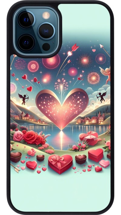 Coque iPhone 12 / 12 Pro - Silicone rigide noir Valentine 2025 Chic