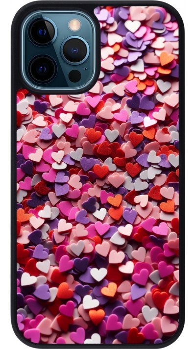 Coque iPhone 12 / 12 Pro - Silicone rigide noir Valentine 2025 Confetti