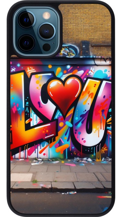 Coque iPhone 12 / 12 Pro - Silicone rigide noir Valentine 2025 Love U Tag