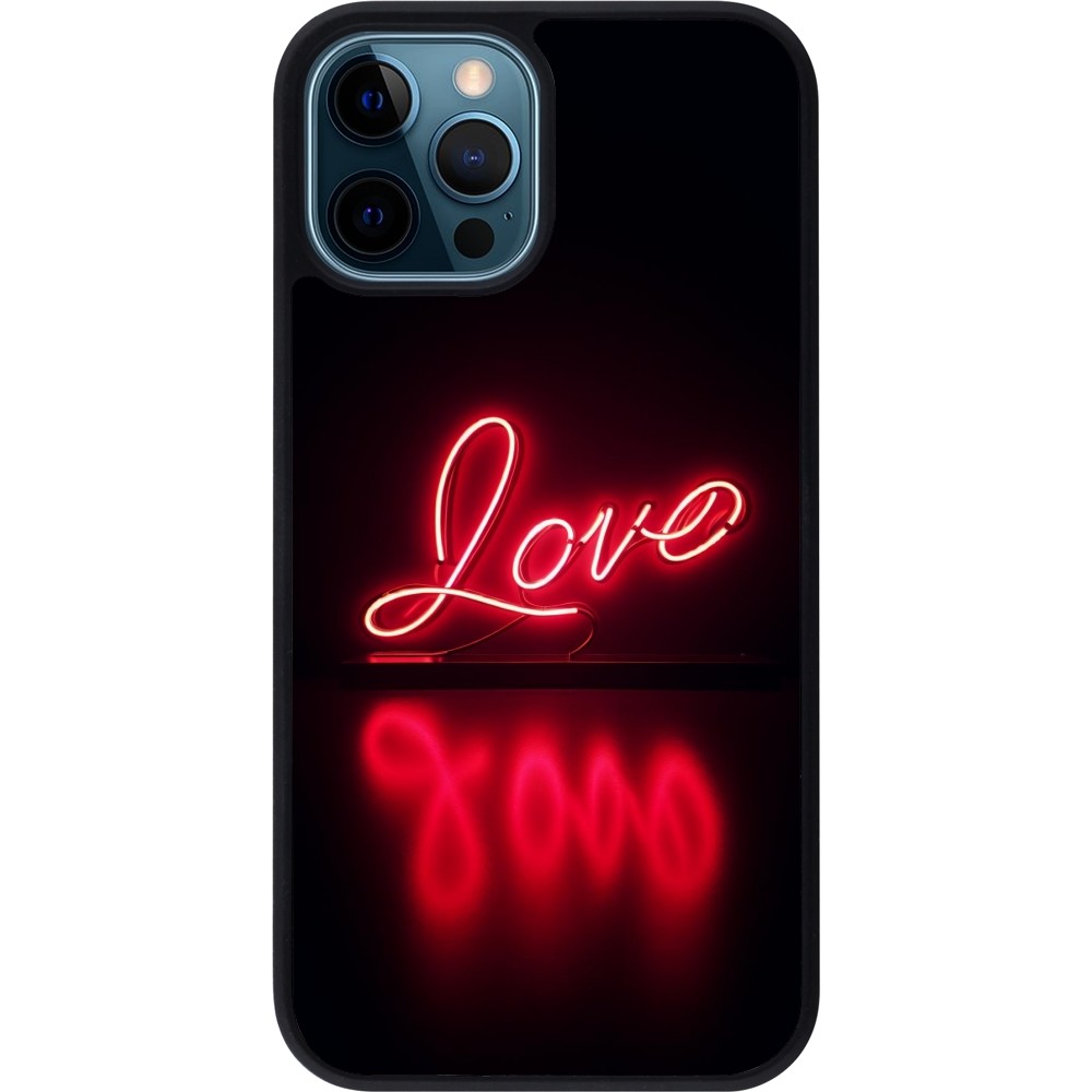 iPhone 12 / 12 Pro Case Hülle - Silikon schwarz Valentine 2025 Neon Liebe