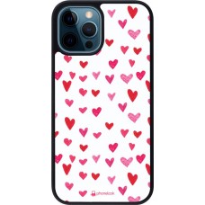Coque iPhone 12 / 12 Pro - Silicone rigide noir Valentine 2022 Many pink hearts