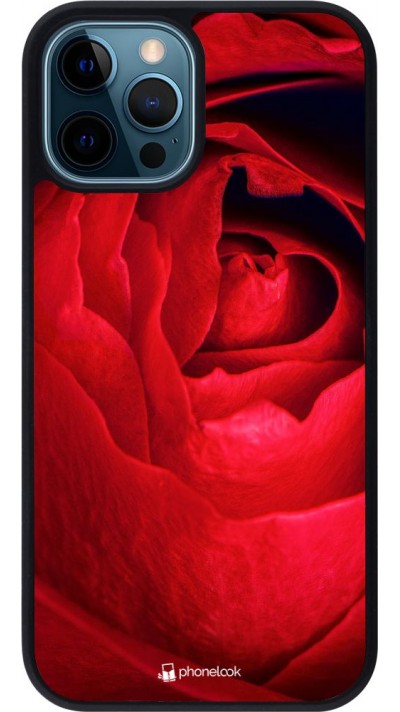 Coque iPhone 12 / 12 Pro - Silicone rigide noir Valentine 2022 Rose