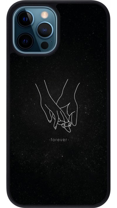 Coque iPhone 12 / 12 Pro - Silicone rigide noir Valentine 2023 hands forever