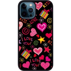 iPhone 12 / 12 Pro Case Hülle - Silikon schwarz Valentine 2023 love symbols