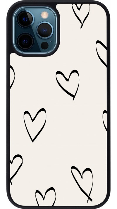 Coque iPhone 12 / 12 Pro - Silicone rigide noir Valentine 2023 minimalist hearts