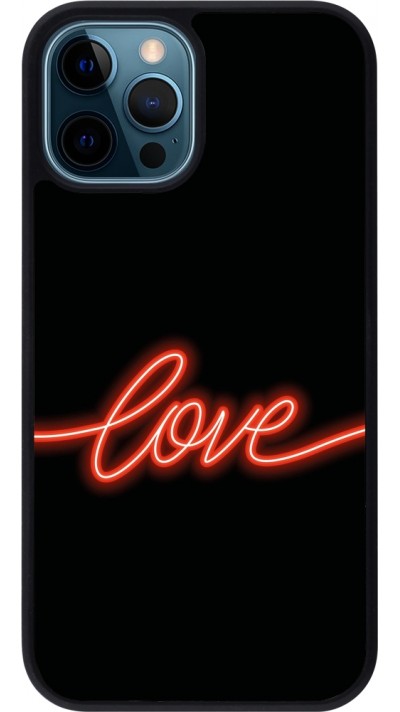Coque iPhone 12 / 12 Pro - Silicone rigide noir Valentine 2023 neon love
