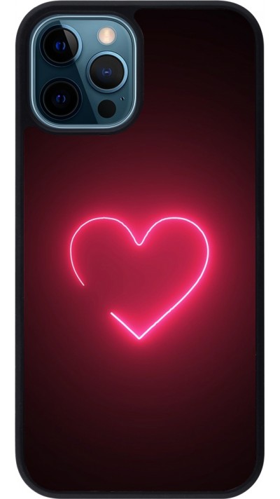 Coque iPhone 12 / 12 Pro - Silicone rigide noir Valentine 2023 single neon heart