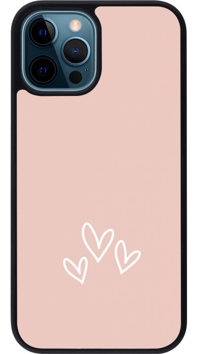 Coque iPhone 12 / 12 Pro - Silicone rigide noir Valentine 2023 three minimalist hearts