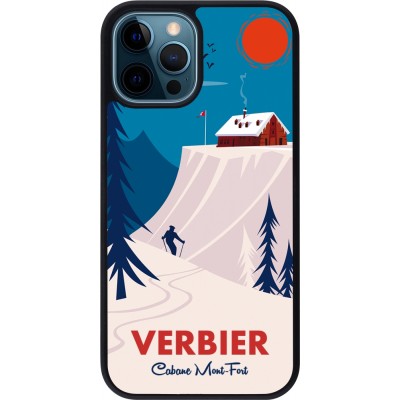 Coque iPhone 12 / 12 Pro - Silicone rigide noir Verbier Cabane Mont-Fort