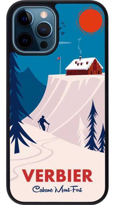 Coque iPhone 12 / 12 Pro - Silicone rigide noir Verbier Cabane Mont-Fort