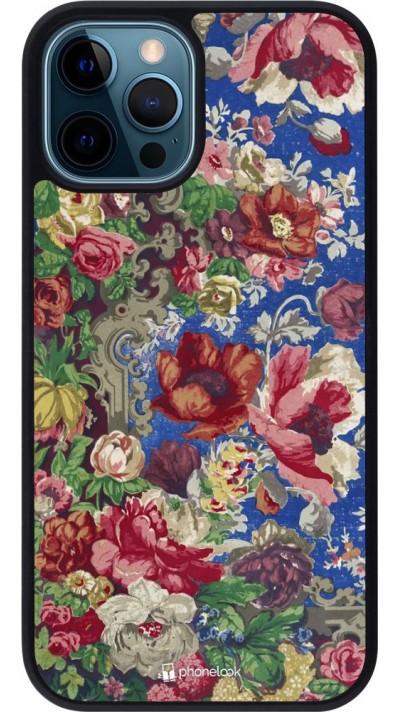 Coque iPhone 12 / 12 Pro - Silicone rigide noir Vintage Art Flowers
