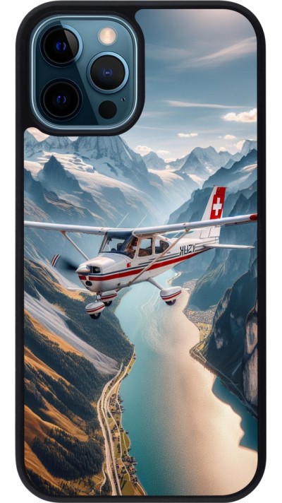 Coque iPhone 12 / 12 Pro - Silicone rigide noir Vol Alpin Suisse