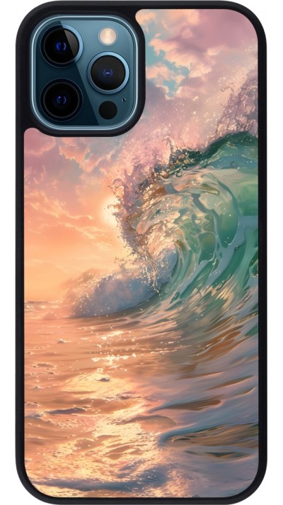 Coque iPhone 12 / 12 Pro - Silicone rigide noir Wave Sunset