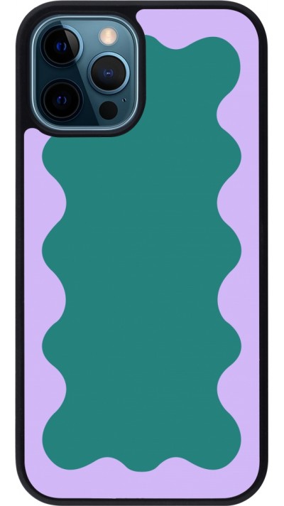 Coque iPhone 12 / 12 Pro - Silicone rigide noir Wavy Rectangle Green Purple
