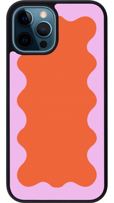 Coque iPhone 12 / 12 Pro - Silicone rigide noir Wavy Rectangle Orange Pink