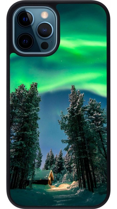 Coque iPhone 12 / 12 Pro - Silicone rigide noir Winter 22 Northern Lights
