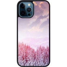Coque iPhone 12 / 12 Pro - Silicone rigide noir Winter 22 Pink Forest
