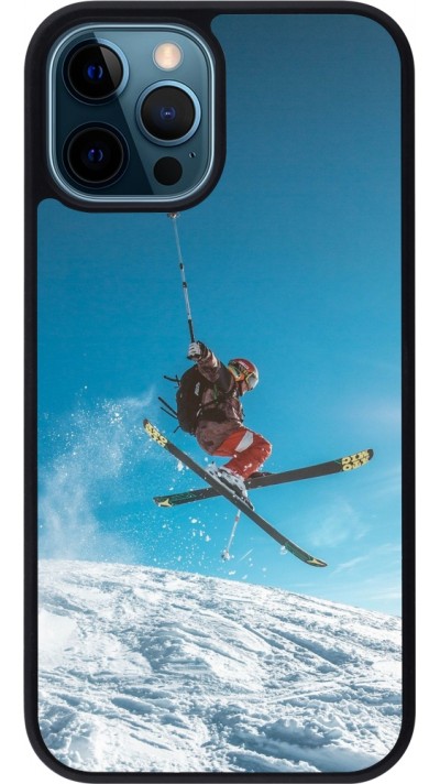 Coque iPhone 12 / 12 Pro - Silicone rigide noir Winter 22 Ski Jump