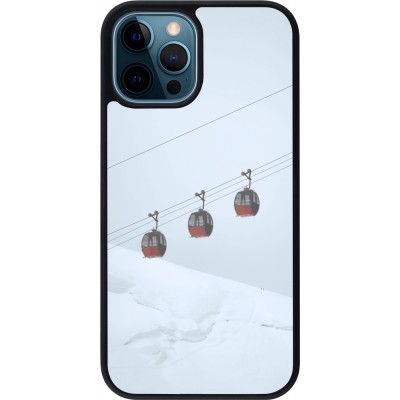 Coque iPhone 12 / 12 Pro - Silicone rigide noir Winter 22 ski lift