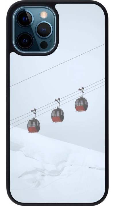 Coque iPhone 12 / 12 Pro - Silicone rigide noir Winter 22 ski lift