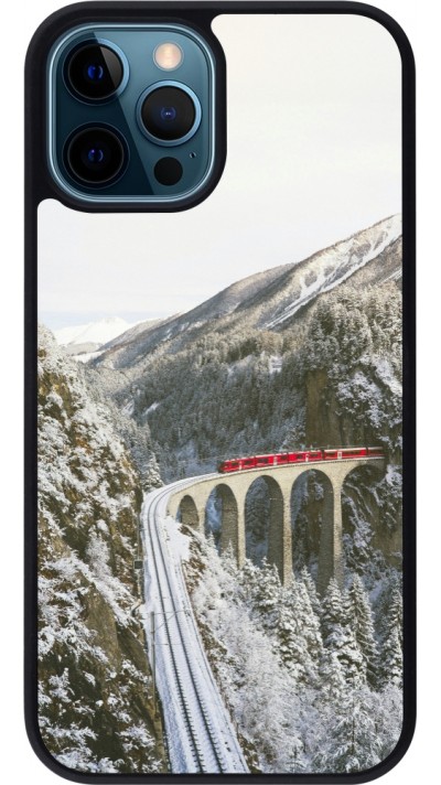 Coque iPhone 12 / 12 Pro - Silicone rigide noir Winter 25 Winter polar express