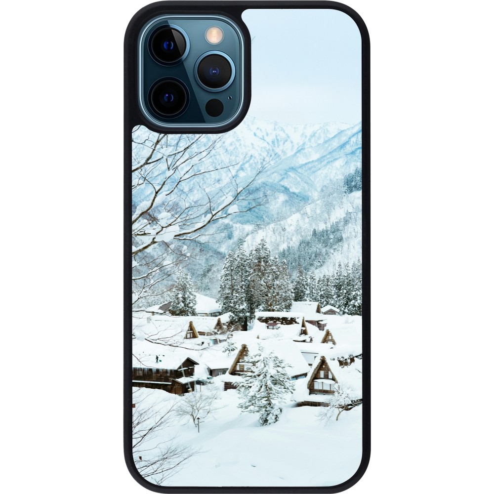 iPhone 12 / 12 Pro Case Hülle - Silikon schwarz Winter 25 Winter snowy landscape