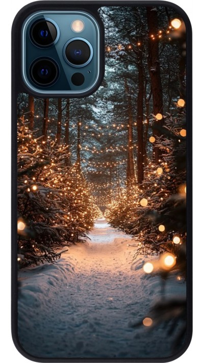 Coque iPhone 12 / 12 Pro - Silicone rigide noir Winter 25 Winter snowy road