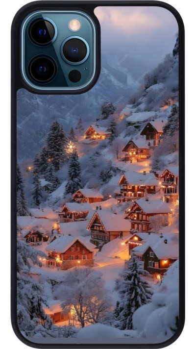 Coque iPhone 12 / 12 Pro - Silicone rigide noir Winter 25 Winter snowy village